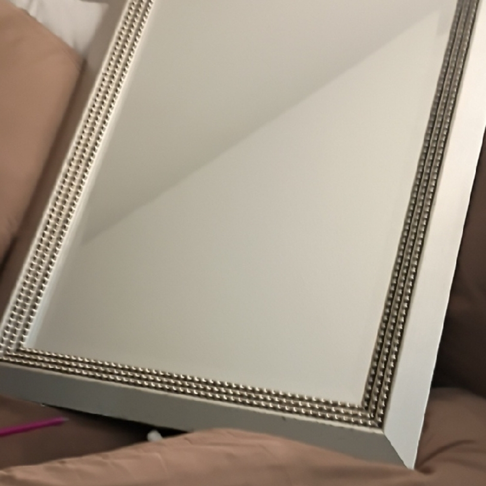 Beaded Frame Wall Mirror - White and Silver